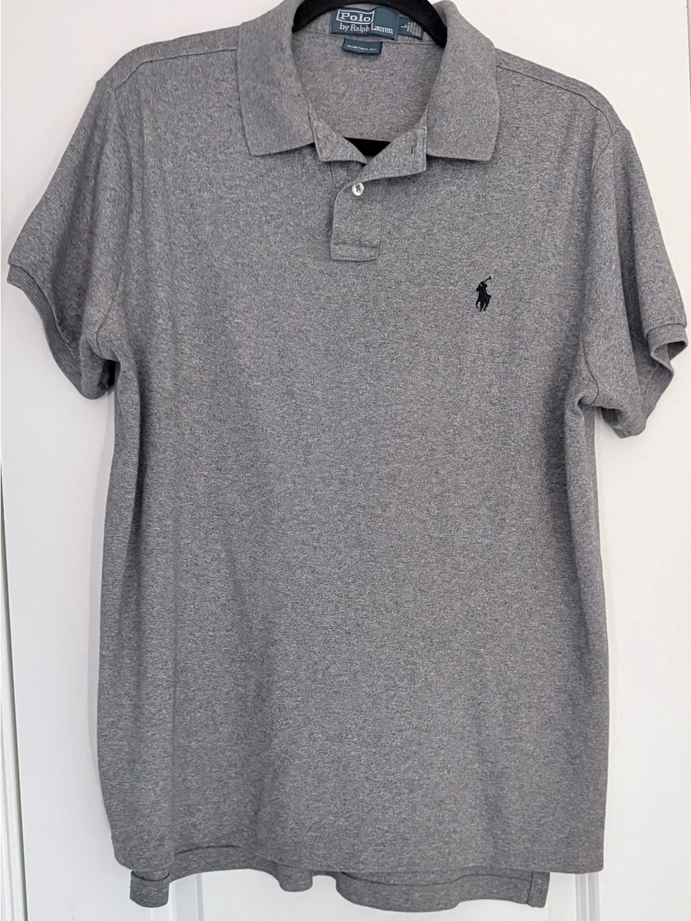 Ralph Lauren Gray Polo Shirt with Navy Pony Mens Large Custom Fit